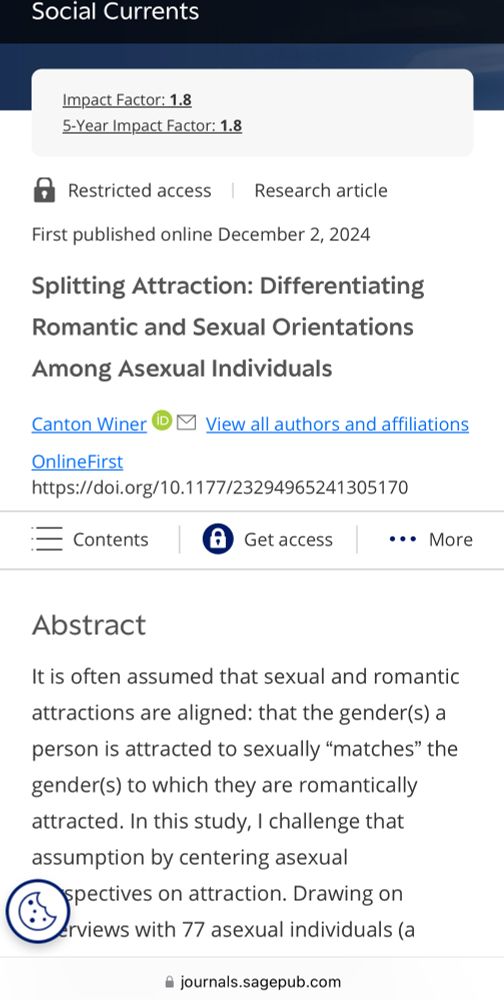 Screenshot of Canton Winer’s recent article on the split attraction model. 