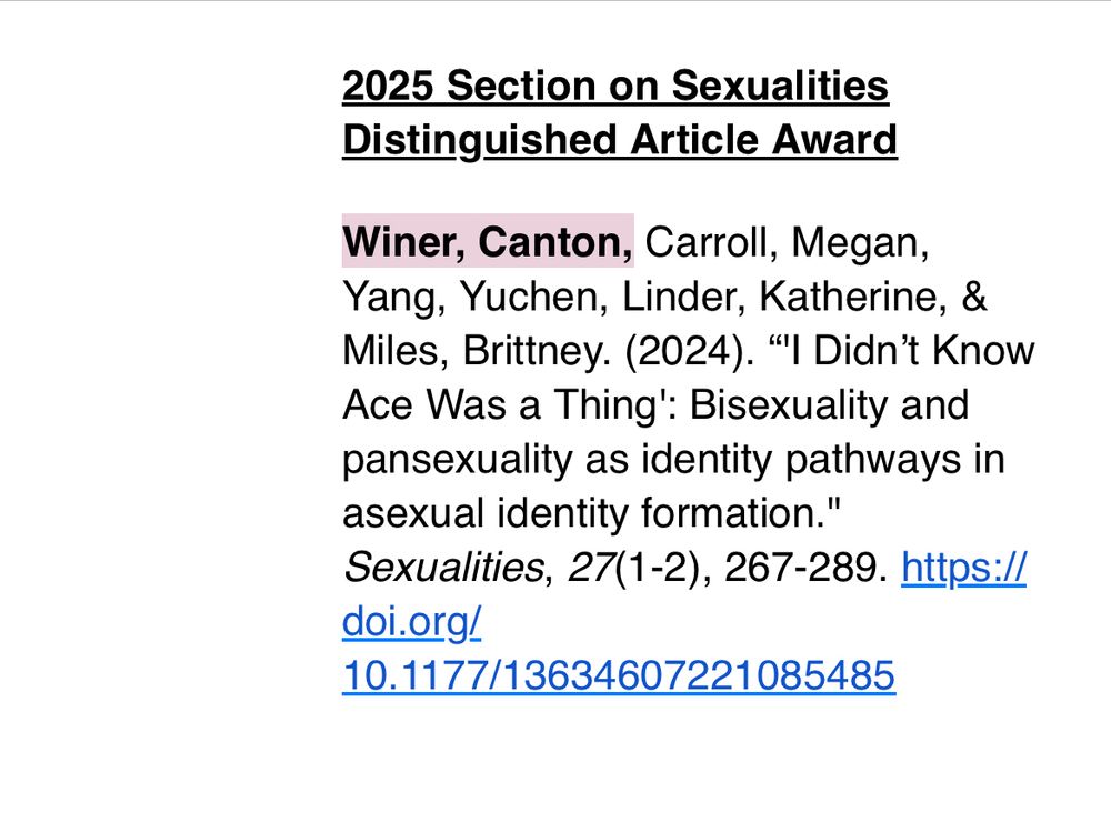 Screenshot of the award for our research on asexuality. 