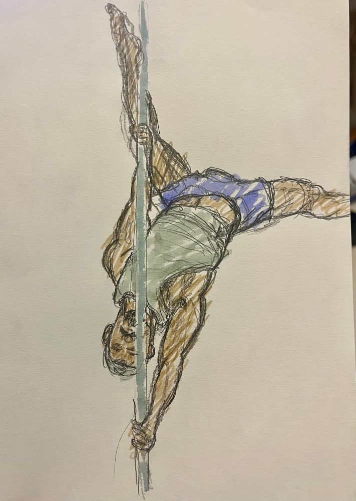 Marker colored sketch of man pole dancing 