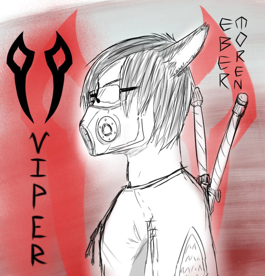 A depiction of my Warrior of Ligjt, Eyam Broke, in his current glamour/outfit for the job Viper. Twin swords at his back, a half-mask with a respirators covering his face, and glasses upon his head. He is a Miqo’te, so he has cat-like ears instead of human ones.