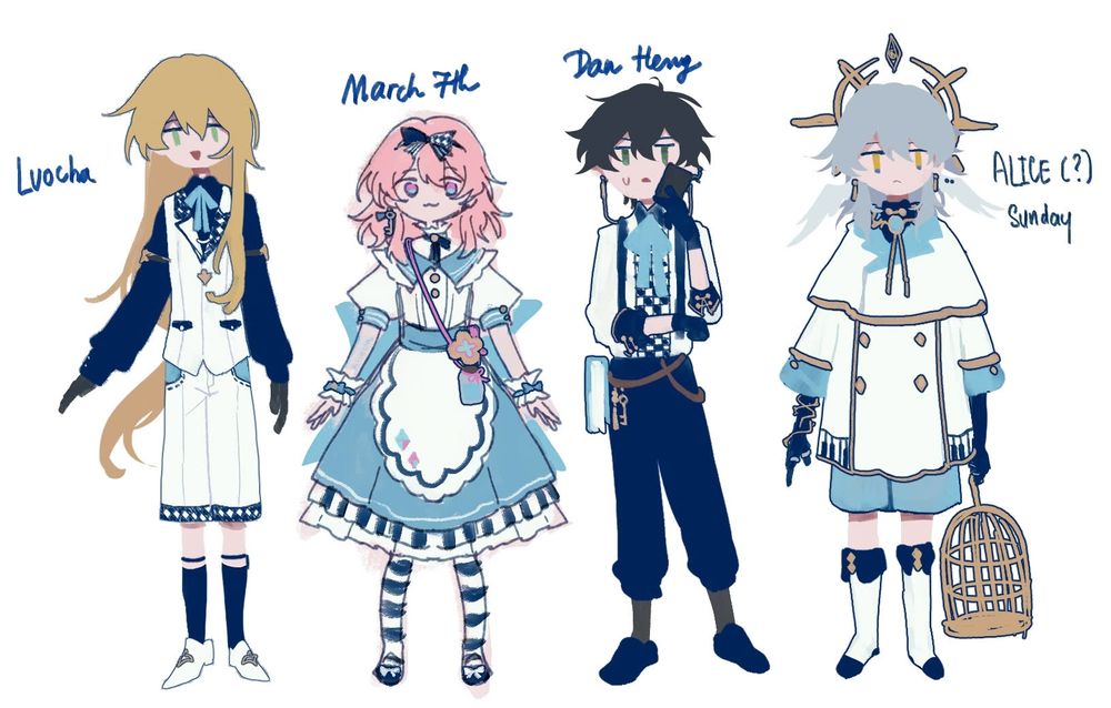 Luocha, March 7th, Dan Heng, and Sunday as Alice