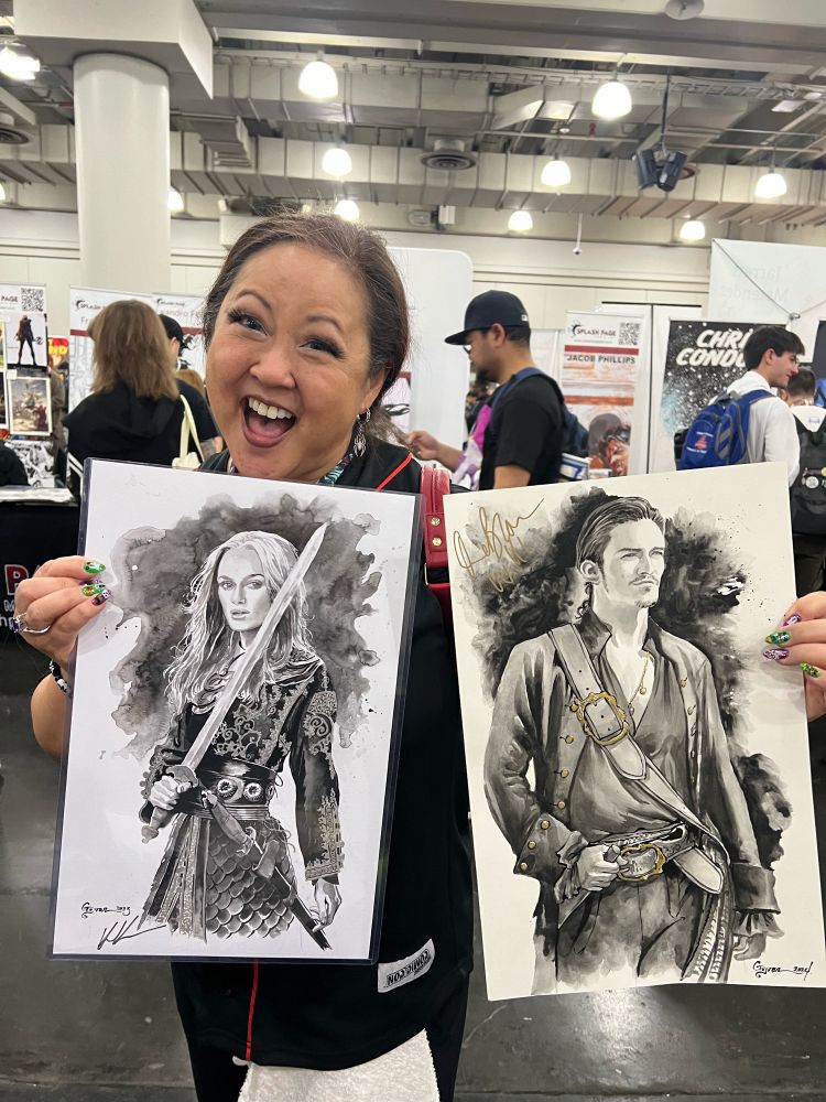Pirates of the Caribbean Portraits of Ms Swan and her beau signed by the actors.