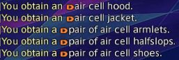 Chat log confirming I have obtaines the Air Cell set from PvP grind :3