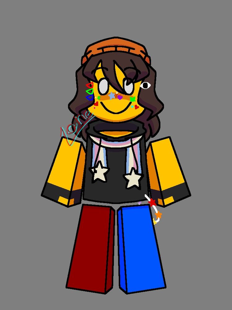 Tentei em grande parte colocar coisas que existem no roblox pra colocar em meu avatar, mas tomei a liberdade de colocar as presilhas com elas existindo ou não. Assim como o cabelo que foi modificado