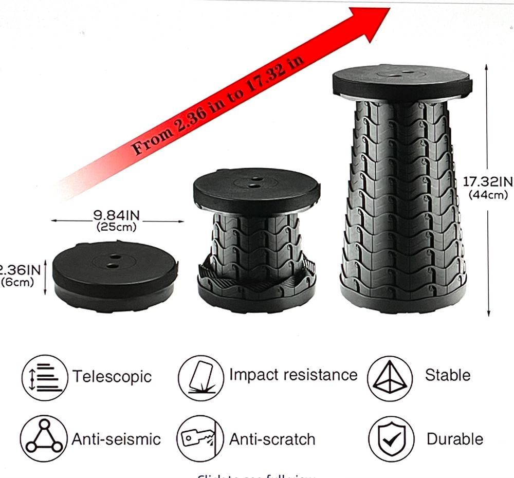 Folding seat, described as telescopic, ‘impact resistance’, stable, anti-scratch… and ‘anti-seismic’