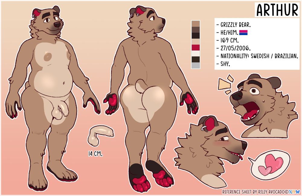 Reference sheet of a really chonky and cute bear 💛💛