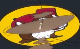 A familiar beaver mascot's face covered by a clothing tear