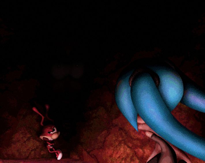 The noid, Miku, and a little friend in the cave