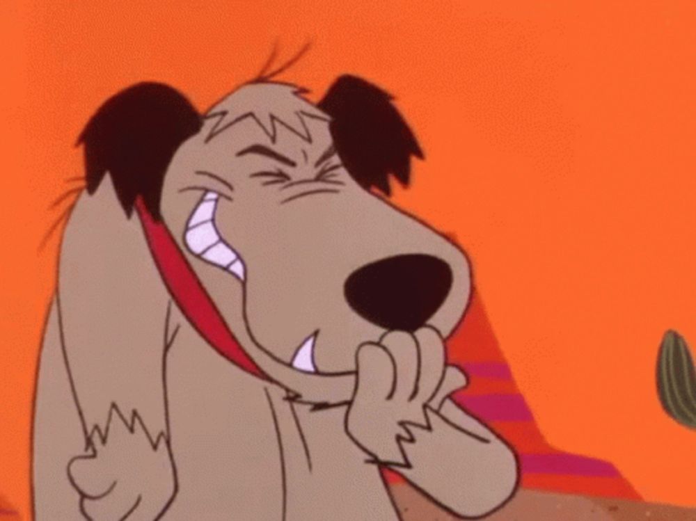 a cartoon dog is covering his mouth with his hand while making a funny face .