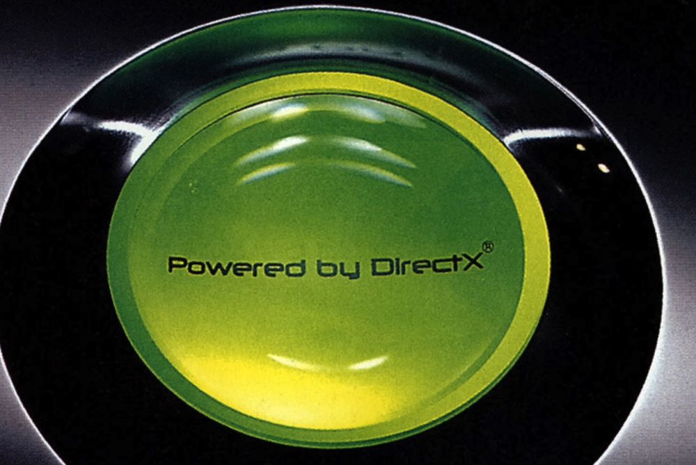 xbox prototype "powered by directX" text on a green orb