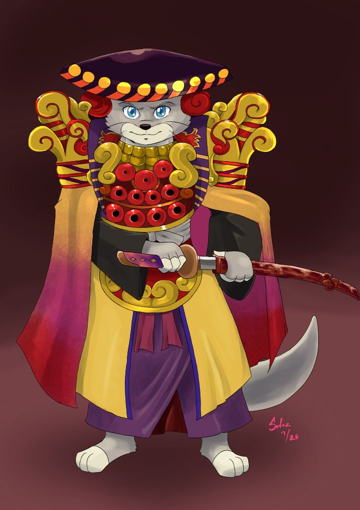 The same otter character dressed as Yojimbo from Final Fantasy X, but with the menpo/face mask removed to show his actual face.