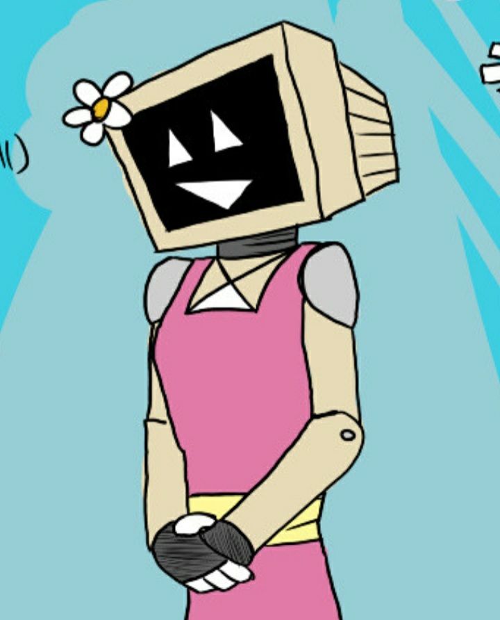 My robot OC Daisy, who just wears a simple pink dress. I guess she also has a monitor instead of a TV, at least? But like, is that any real difference?
