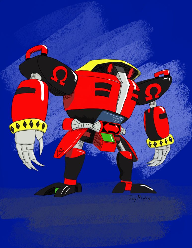 A drawing of E-123 Omega, meant to recreate the specific pose from is render in the previous image. Because of course I had to go for the robot.