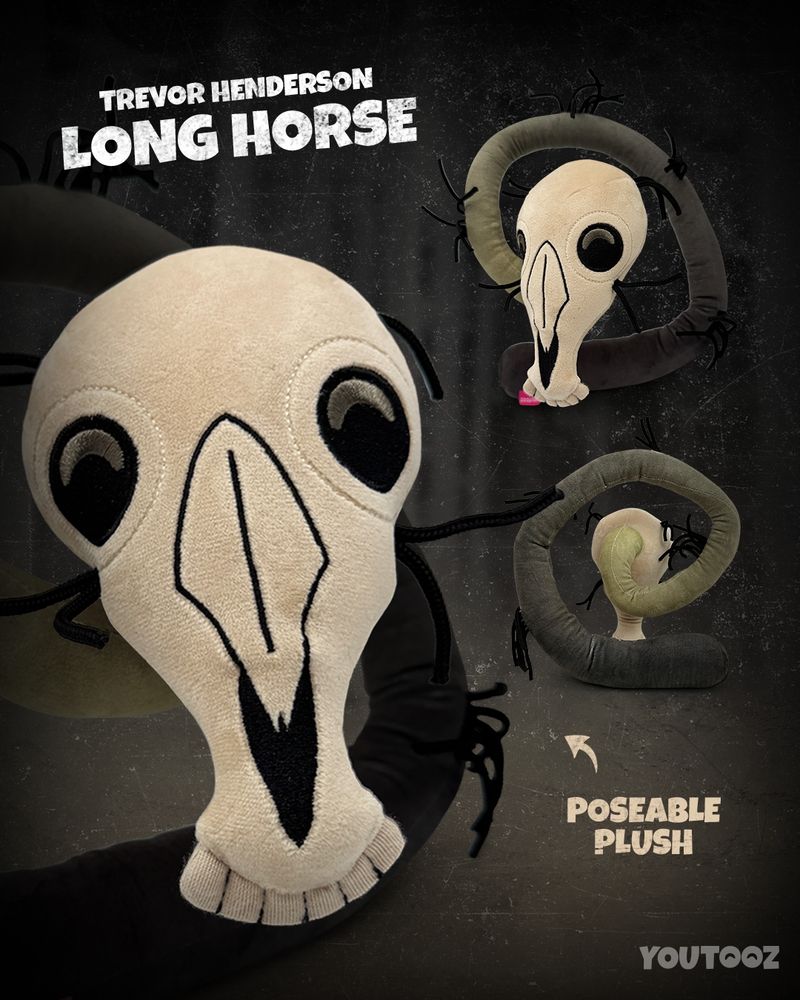 plush toy of a horse skull with a long poseable neck
