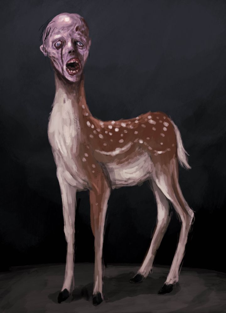 deer with a human corpse head