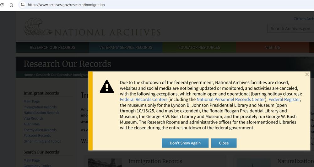 Screenshot of National Archives site for history research saying that because of the government shutdown... so even their websites are shut down?