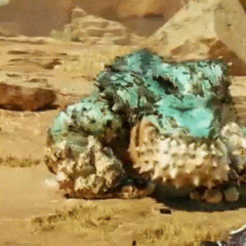 a close up of a rock with a turquoise color