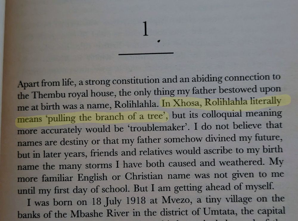 "In Xhosa, Rohlihlala literally means pulling the branch of a tree"