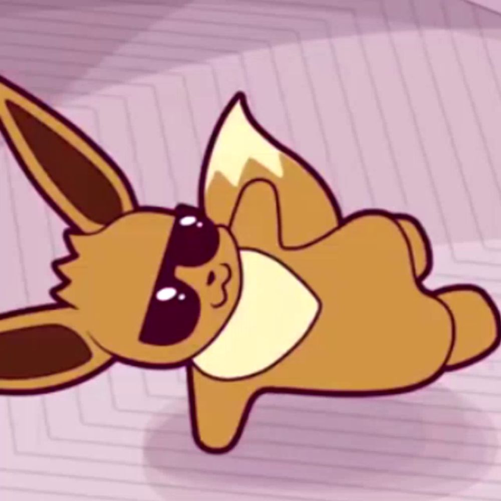 a cartoon eevee wearing sunglasses is laying on the floor