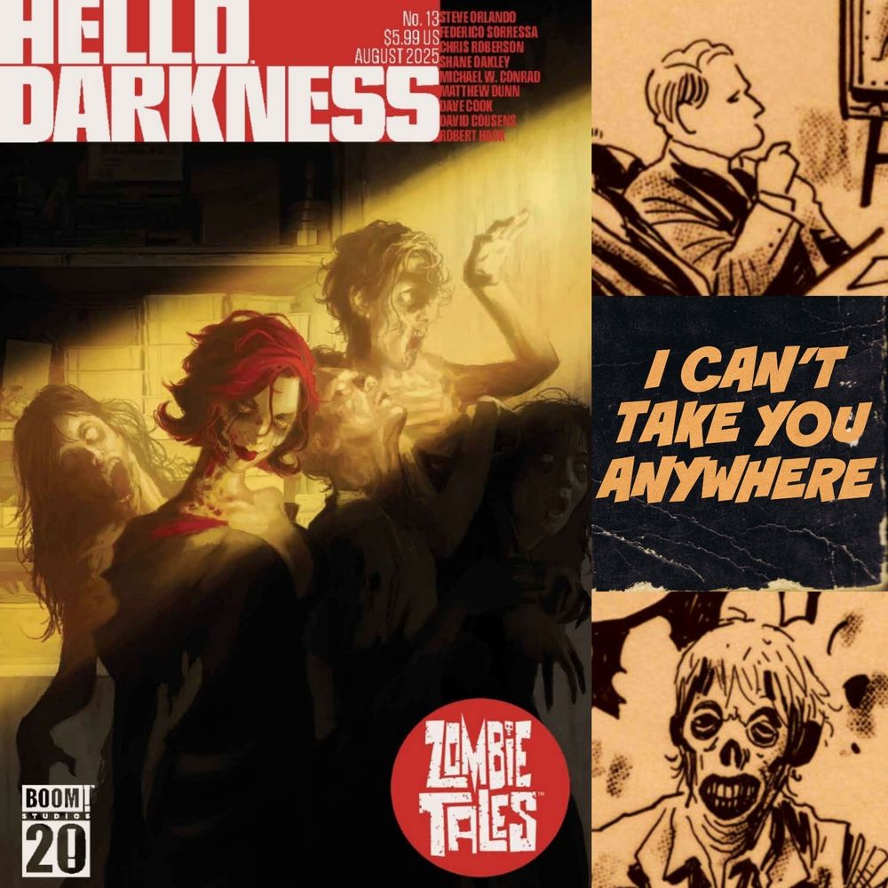 The cover of Hello Darkness #13, along with several cropped faces from my cartoons in the issue.