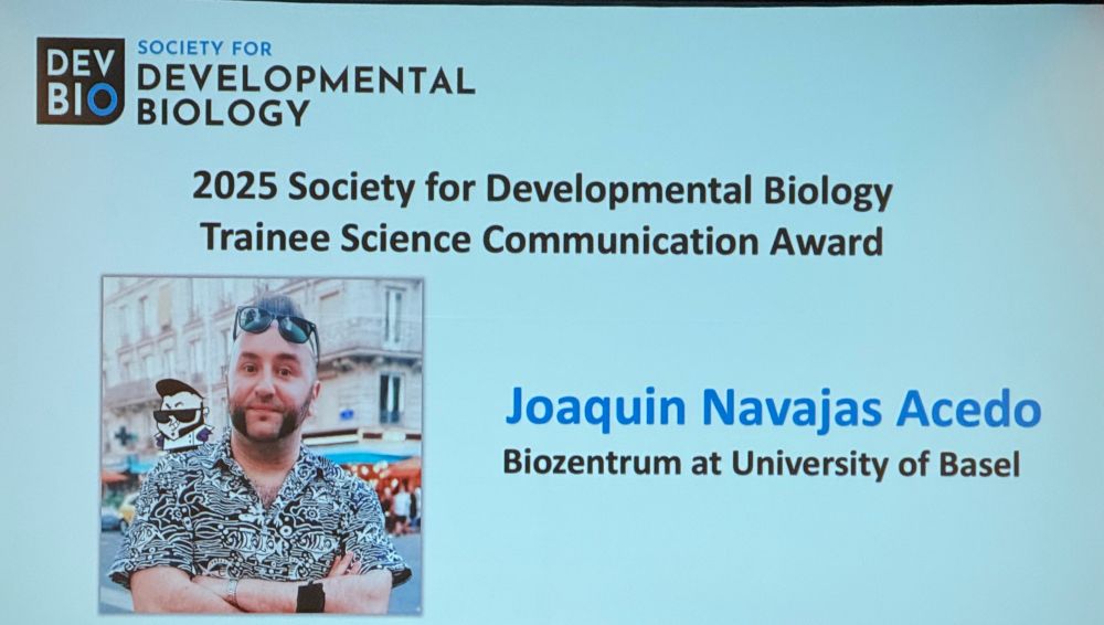 A slide with a picture Joaquin Navajos Acedo in honor of a science communication award 