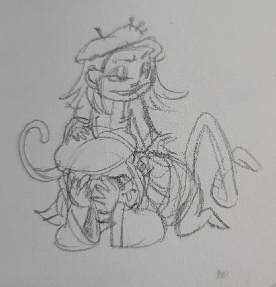 Sketch of Vibiano patting Capochin's back while he kneels and cries