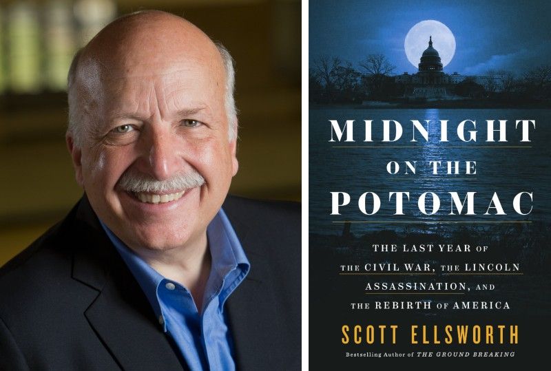 Author portrait on the left; Midnight on the Potomac book cover on the right.