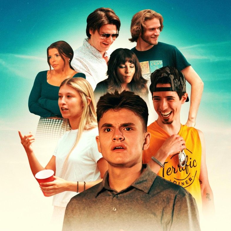 Poster art for Hometown Summer featuring a photo collage of 7 characters.
