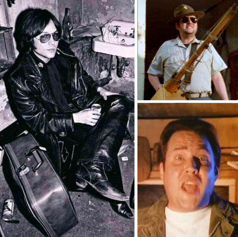 Three photos of Ron Asheton, two from films and one from backstage.