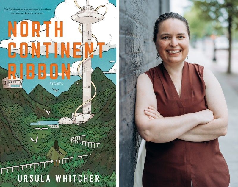 North Continent Ribbon book cover on the left; Dr. Ursula Whitcher author photo on the right.