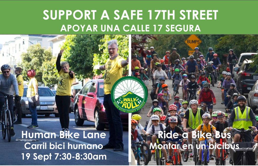 Postcard promoting the Human Bike Lane and Bike Bus for Park(ing) DAy in Hood River.