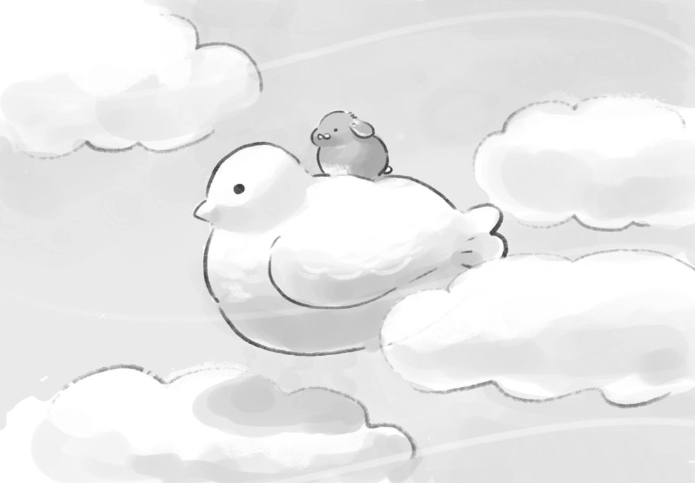 大きい鳩の背中にうさぎが乗っているイラスト