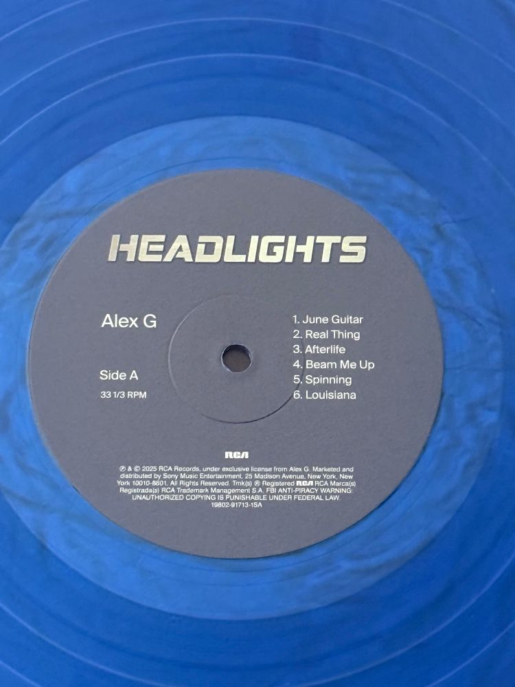 New Alex G record headlights on metallic blue vinyl 