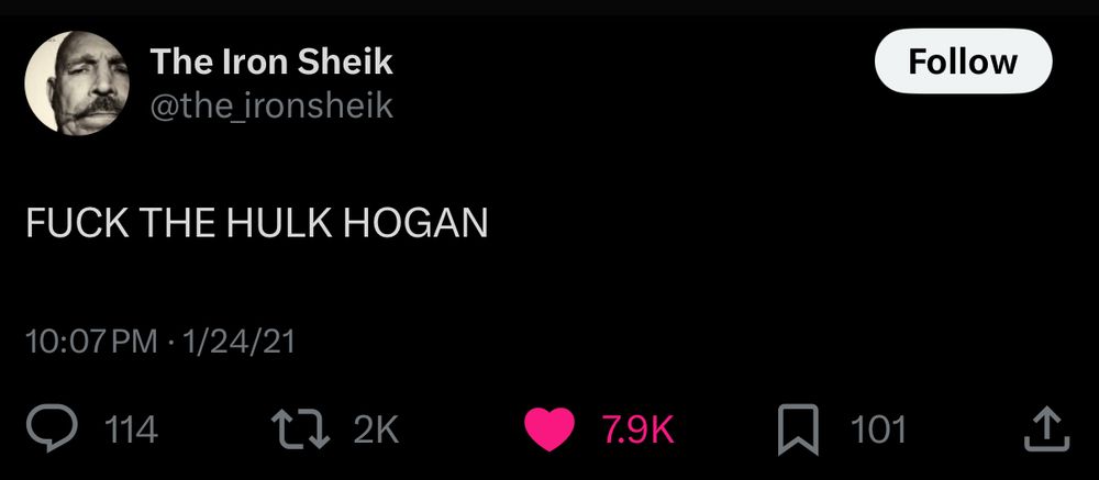 Iron Sheik tweet: fuck the hulk hogan