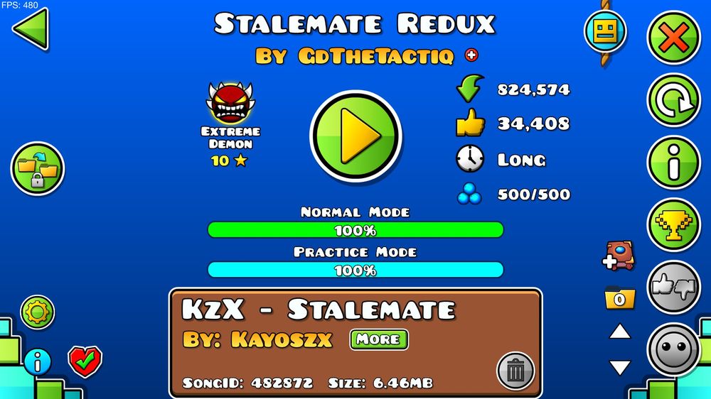 Geometry Dash menu, Stalemate Redux by GdTheTactiq 100% completed in normal mode