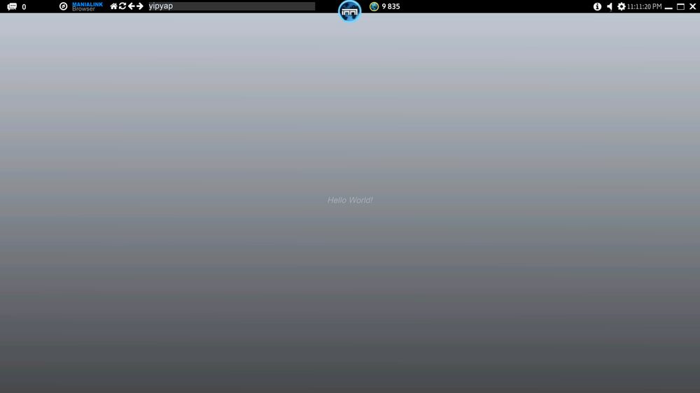 Empty grey screen with the text "Hello World"