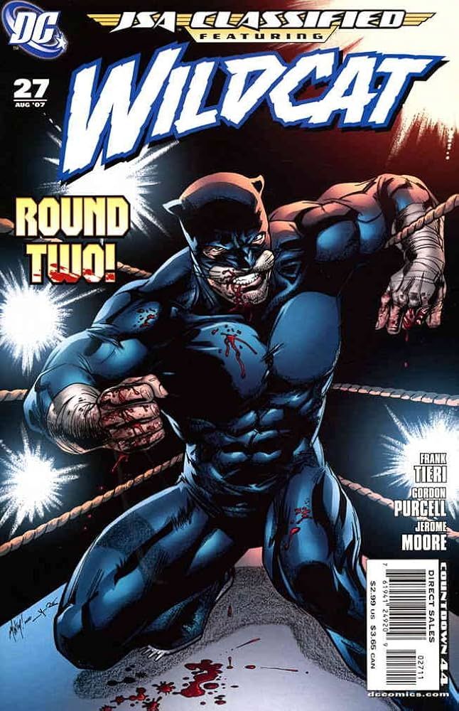 Wildcat against the ropes of a boxing ring. 