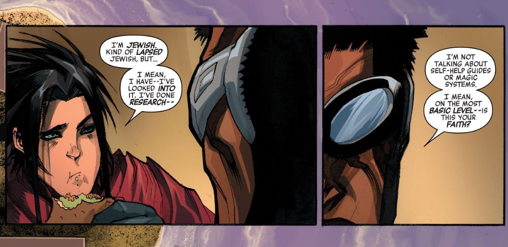 Power Man reiterates, asking if Wiccan is actually a pagan practitioner. 