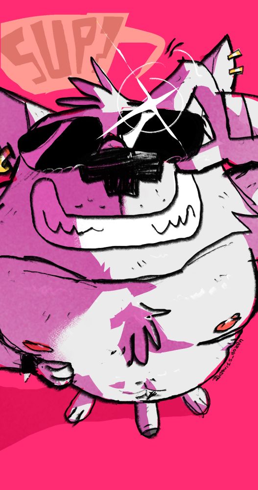 A white wolf looking upwards with Sunglasses, his dick is out