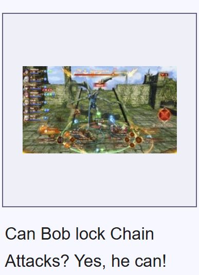 A screenshot of the Chain Attack (XC3) wiki page, showing an image thumbnail of the Bioluminescent Bob fight. The caption reads: "Can Bob lock Chain Attacks? Yes, he can!"
