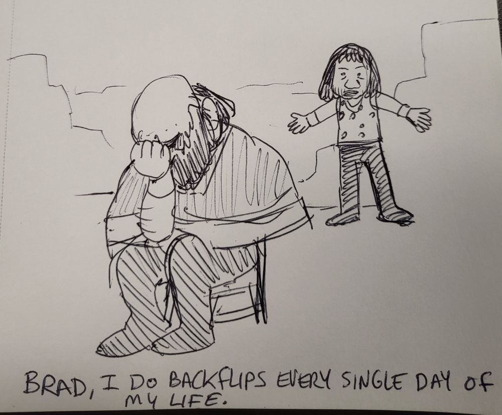 brad armstrong and terry hintz from lisa the painful in the poses of the infamous screenshot of its always sunny in philadelphia where mac says "charlie, i do backflips every day of my life." but its terry saying it to brad instead lol.