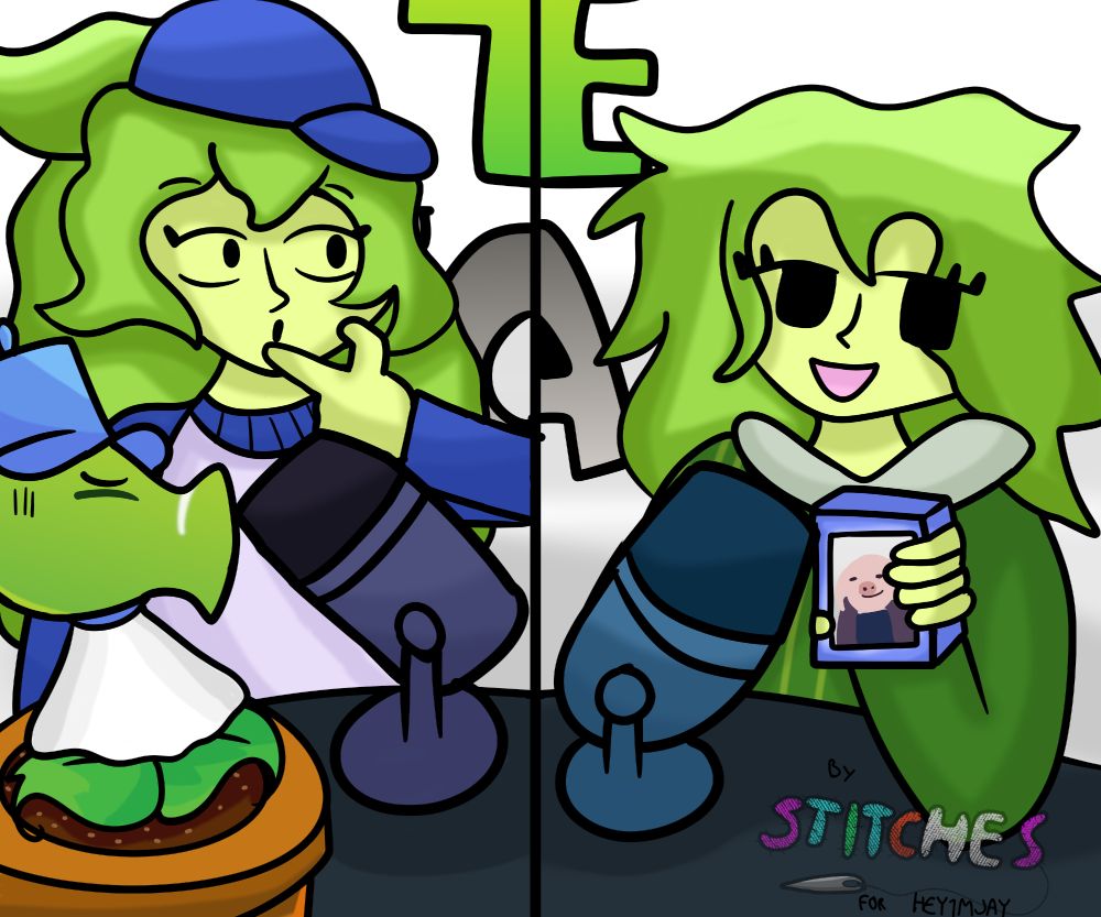 A drawing parodying the "me after the lobotomy" meme but with Jay's OCs