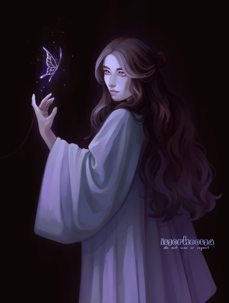 Halfbody art of Xie Lian from Heaven Official's Blessing. He's standing against the black background, reaching towards a wraith butterfly that's softly glowing.