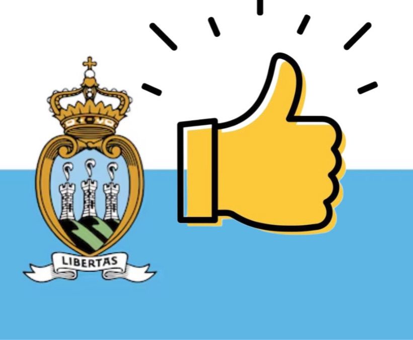 San Marino Landesflagge mit Emoji Daumen nach oben