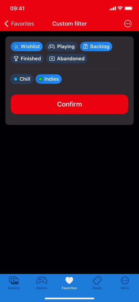 New "Custom filter" screen with the ability to combine fulters