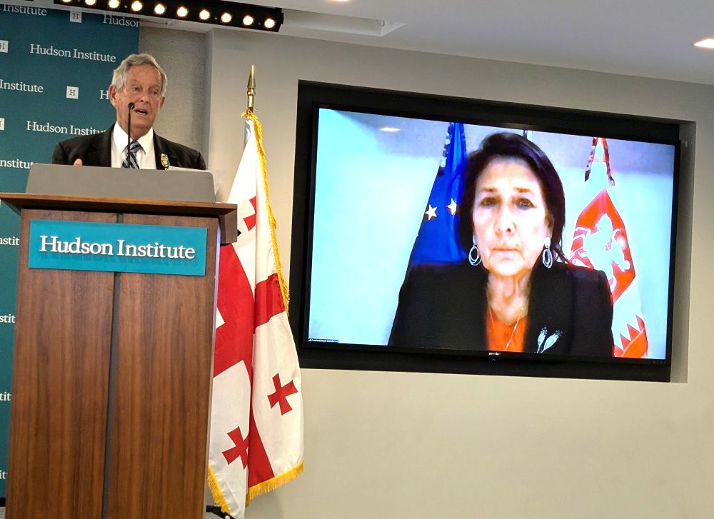 Rep. Joe Wilson (R-South Carolina) with Georgia President Salome Zourabichvili via video link.
