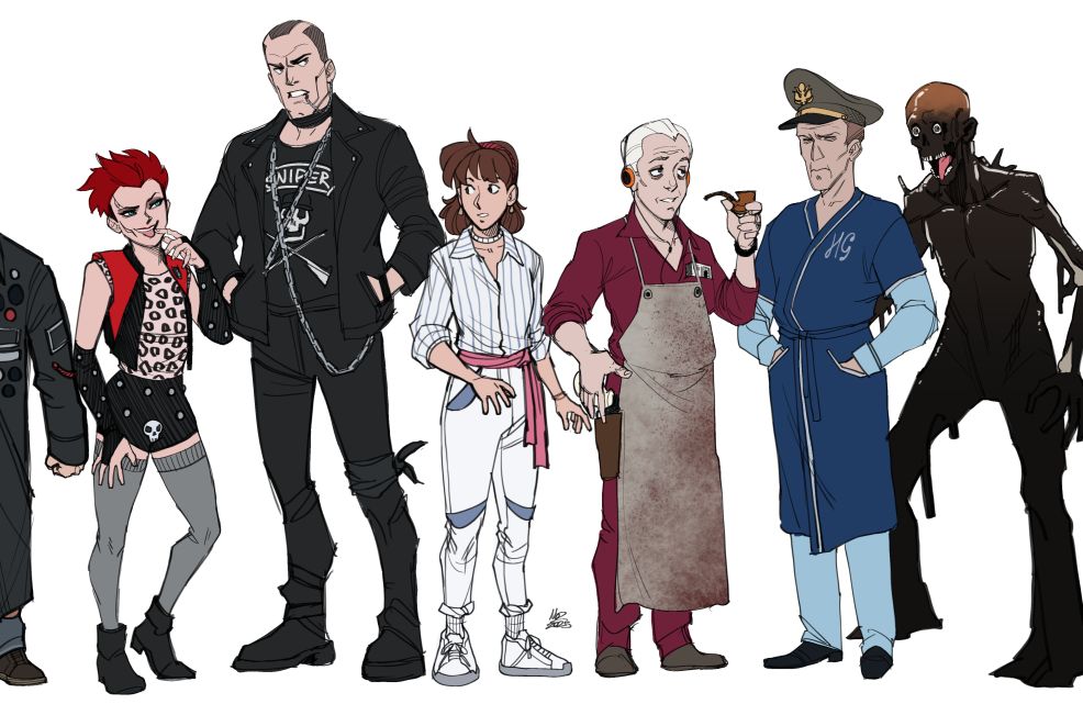 Return of the Living Dead characters drawn in a cartoony style