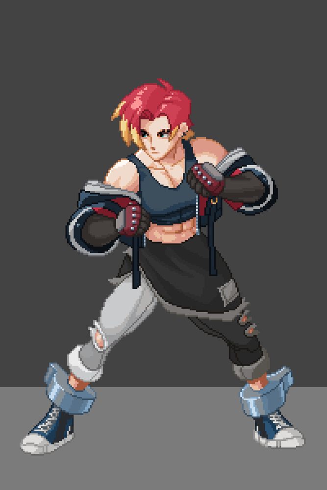pixelated combat stance Reed in the style of a fighting game sprite