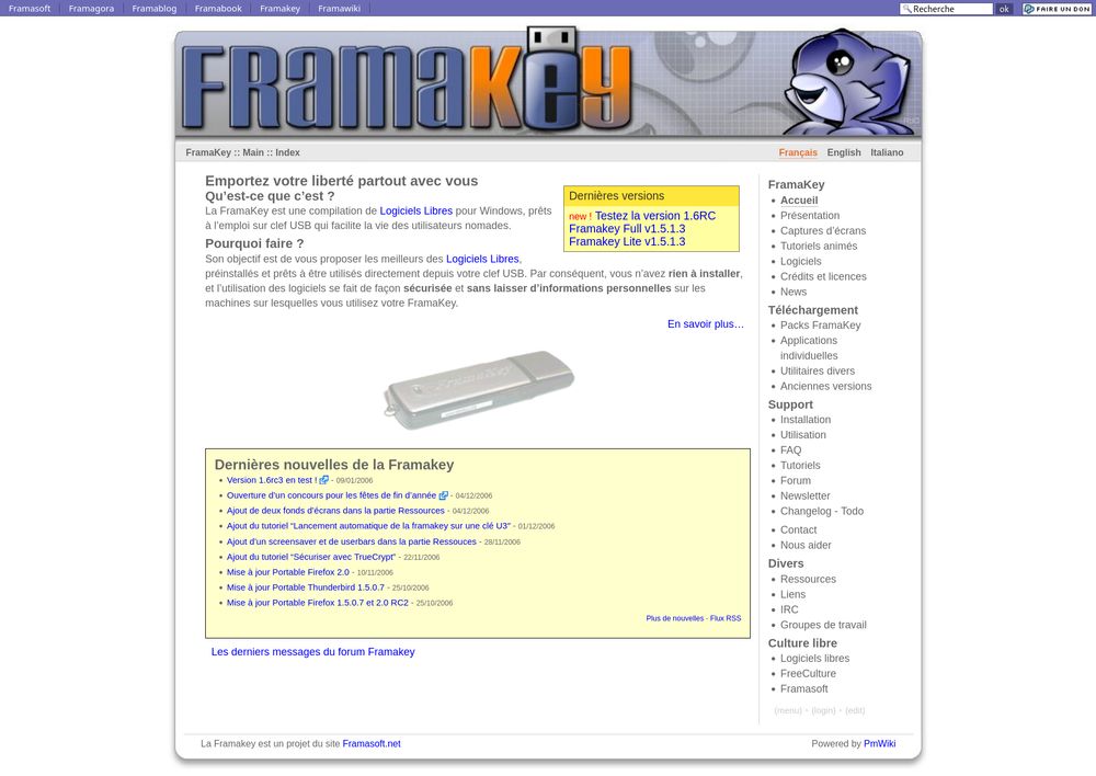 Capture d'écran du site Framakey
