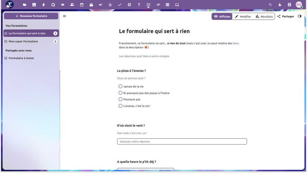 Capture d'écran de Framaspace.

La page affichée est l'accueil de l'application "agenda".